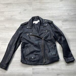 Treasure & Bond Black Leather Biker Jacket Size Small